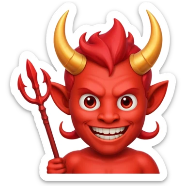 Red devil with horns and trident, grinning mischievously sticker