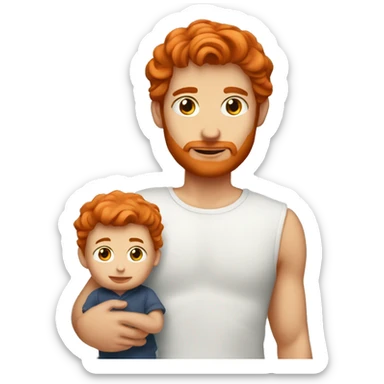 red haired male with baby sticker