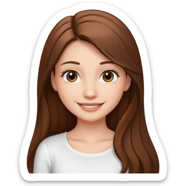 pretty girl with long brown hair, long eyelashes, wearing a white top sticker