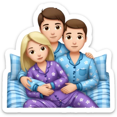 A woman and a young man are lying in bed and cuddling with each other. sticker