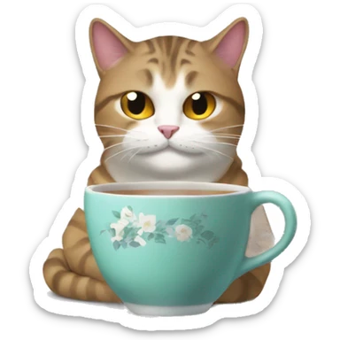 Judgmental cat sipping tea sticker
