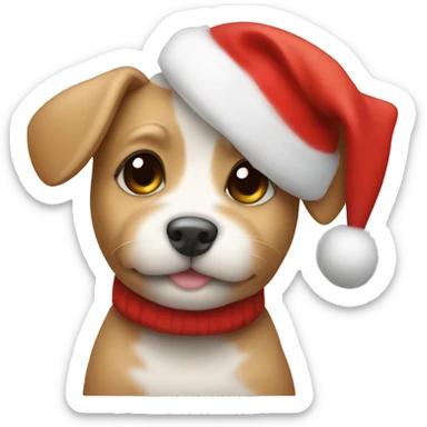 cute small puppy wearing christmas hat sticker