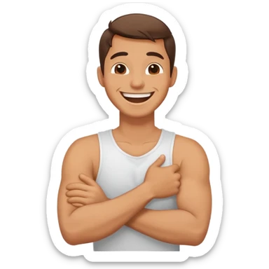 guy arms crossed holding neck while laughing sticker