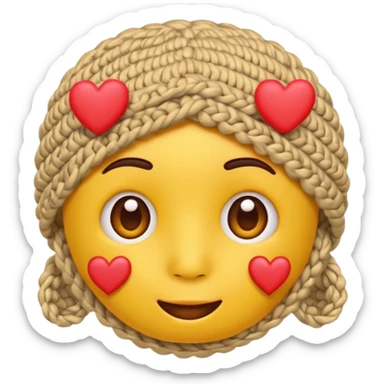 Cute Yellow face emoji crocheting with hearts around head  sticker