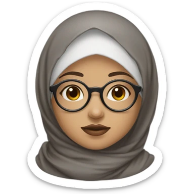 Hijab black color white fair skin girl brown eyes wearing round circular metal glasses, no make up, small lips,big cheeks, almond eyes, triangle nose sticker