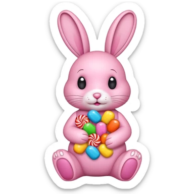 pink rabbit with candies sticker