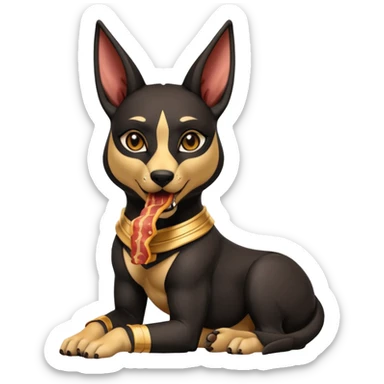  Fit mean Short-eared Black fur beautiful female anubis puppy statue posed biting bacon  sticker