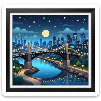 night time landscape with a bridge and city lights sticker