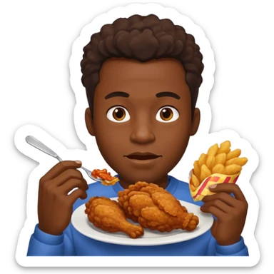 black man eating fried chicken sticker