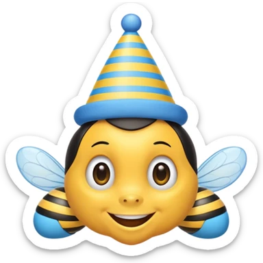 
Bees with blue Birthday Hat, Happy bee with striped party hat sticker
