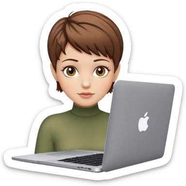 macbook pro white woman pixie haircut brown hair hazel eyes sticker