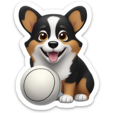 Black corgi Pixar style with a Big tenis ball sticker