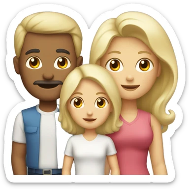 dark hair father and blond mother and two children sticker