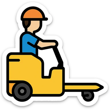 vibrant colorful icon of a person riding a pallet truck sticker