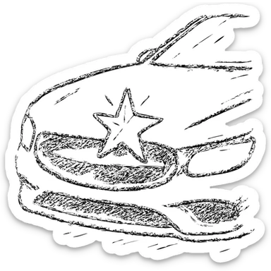hand-drawn outlined icon of a bright star on a glossy black car surface, subtle reflections, gold or silver details, clean and modern sticker
