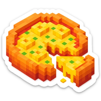 voxel style pizza with pineapple and extra cheese, sliced sticker