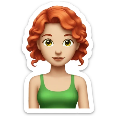 Girl with red hair and green eyes in red dress  sticker