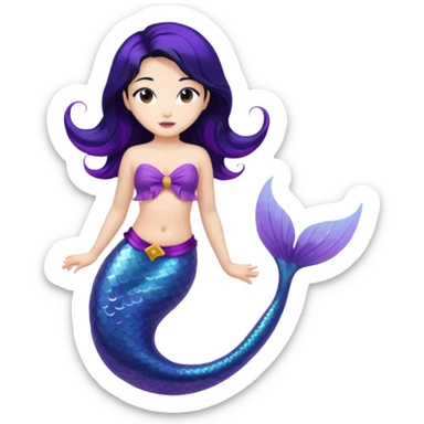 Asian mermaid with black hair and purple tail  sticker