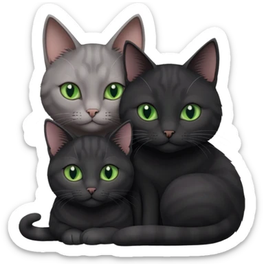 1 regal looking grey cat with pastal green eyes and 1 black with green eyes cat cuddling sticker
