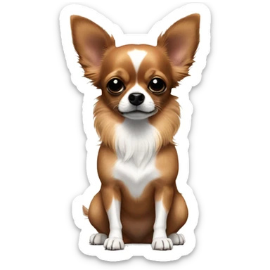 brownish red long hair chihuahua with a black patch of fur around nose and black nose and white patches sticker