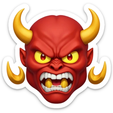 Muscular red demon emoji, 3D cartoon style, angry face, glowing eyes, unique horns. sticker