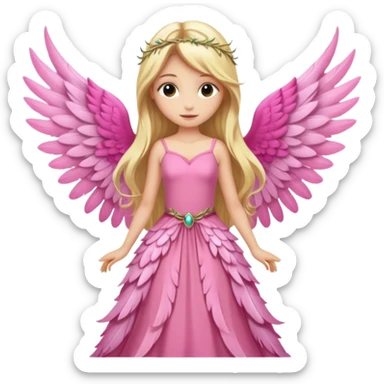 Fairy long blonde hair pink long dress large wings sticker