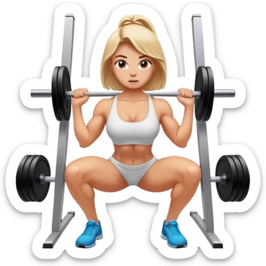 Muscular white girl doing squats at gym sticker