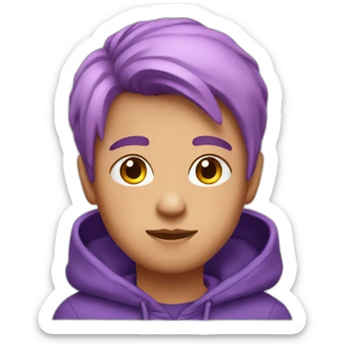 A boy with short pink hair and earrings in a purple hoodie sticker