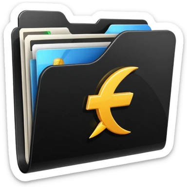 black folder flash file with a finances logo sticker