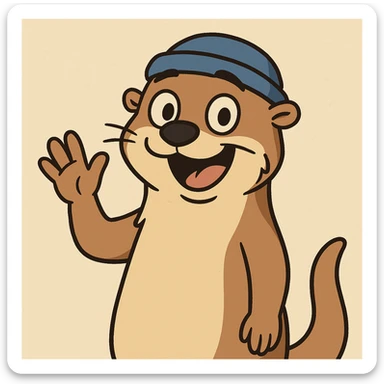 An otter with a blue hat on waving hi sticker