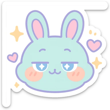 Create a kawaii chibi-style bunny emoji with a smug mood, round fluffy face, sparkly eyes, blushing cheeks, pastel color palette, soft rounded design, anime-style, with sparkles and hearts. The emoji should have a transparent background and be vector art. sticker
