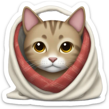 cat with a cozy blanket around it sticker