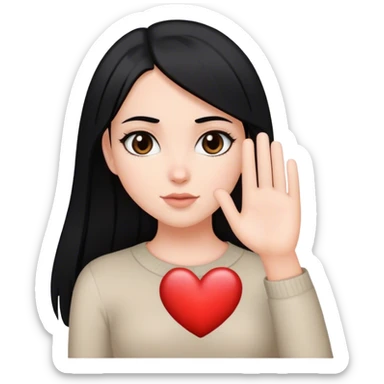 Chica blanca con cabello negro liso rizado y ojo marrones oscuros formando un corazón sticker