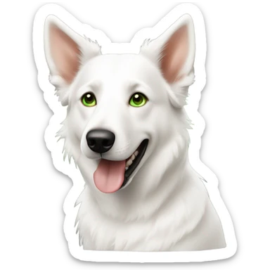 White swiss shepherd dog with green eyed chestnut haired woman sticker