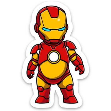 Iron Man with a pregnant belly, wearing red and gold armor suit sticker
