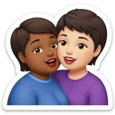 Chubby lesbian with medium dark hair kissing tall butch lesbian with huge teeth and short hair sticker