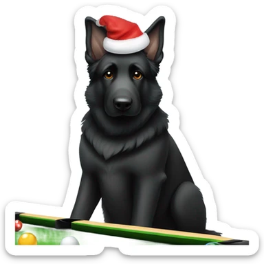 Black german shepherd with Santa hat playing pool sticker