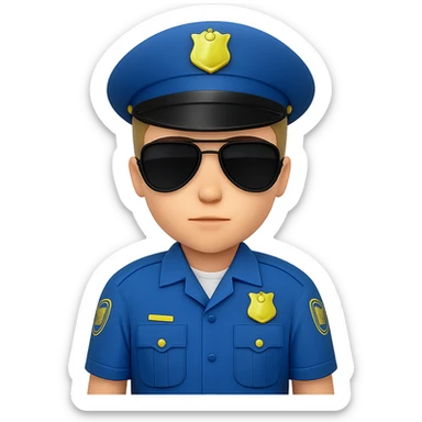 Add sunglasses to the police officer, keep the same style, no background. sticker