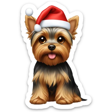 Yorkie wearing Christmas hat sticker