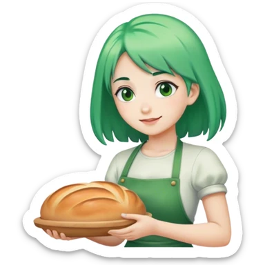 A girl with green hair baking bread sticker