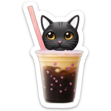 black cat drinking taro bubble tea sticker