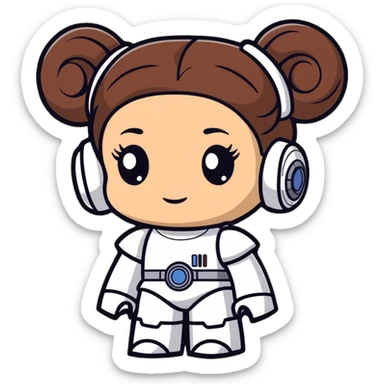 cute and playful toy robot with Princess Leia's iconic hair buns sticker