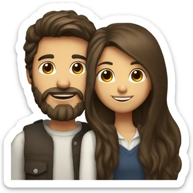 Brunette happy couple boy with beard and girl  with long hair kissing sticker