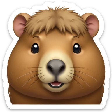 Cinematic Cute Capybara Portrait Emoji, Head tilted playfully and inquisitively, with a delightfully fluffy, rounded form and a distinctively endearing capybara face marked by a short snout and petite ears, accented by luxuriously soft fur in warm earthy tones and bright, sparkling eyes full of charm; rendered with intricate, realistic detail and natural highlights, high shine, affectionate and lively, styled with a touch of whimsical cuteness, soft glowing outline, capturing the essence of a mischievous yet loving capybara that seems poised to tumble playfully into your arms! sticker