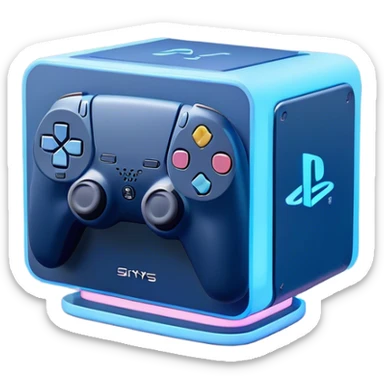 Clash of Clans aesthetic: Cinematic Playful PlayStation 5 Console Portrait Emoji, rendered in a 3D vector-style similar to standard emojis with minimal shading and bold, simplified shapes. A compact, distinct form with signature details, softly glowing with a cutting-edge console technology charm. Simplified yet unmistakably iconic, highly detailed and consistent, glowing with a soft radiance and high shine. Stylized with a touch of technological advancement and a soft glowing outline, capturing the essence of a beloved gaming relic with a friendly, playful manner! sticker