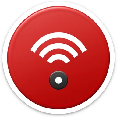 Minimalist “No Wi-Fi” icon, flat vector style on white background. A clean black Wi-Fi signal symbol inside a bold red circle with a diagonal clearly shows no internet connection or poor connection. No text, shadows, or extra details sticker
