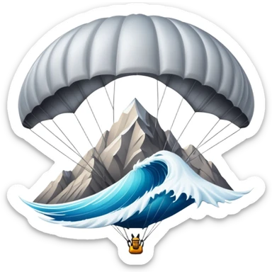A bold emblem featuring a combination of symbols representing various extreme sports, like a mountain peak, a parachute, and a wave. The design is dynamic and sharp, capturing the thrill and adventure of extreme sports, with a strong, energetic vibe. sticker