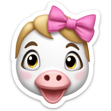 Goose silly face pink bow pigtails on top of head wink sticker