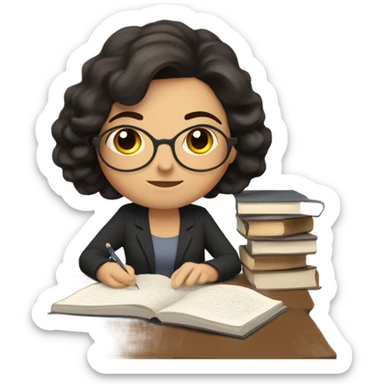 Dark brown hair spanish woman studying  sticker
