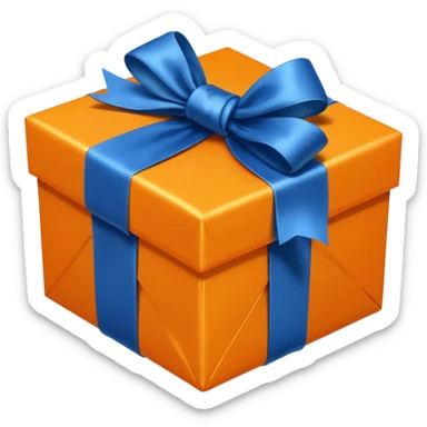 orange gift box with a blue silk ribbon sticker